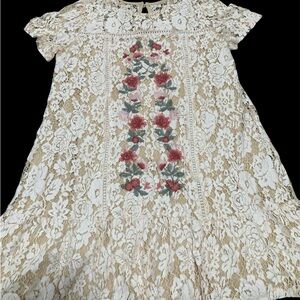 Miami Cream and Red Floral Lace Mini Dress